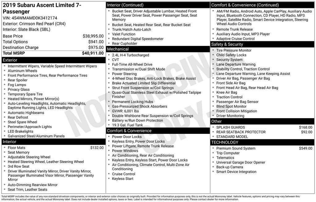 Used 2019 Subaru Ascent Limited image 37