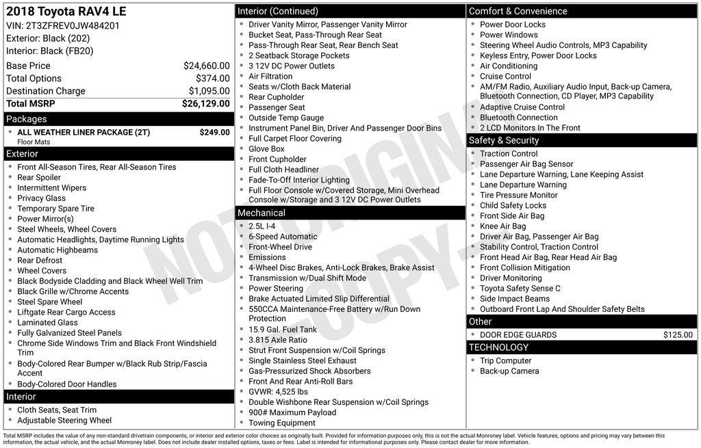 Used 2018 Toyota RAV4 LE w/ All Weather Liner Package FWD image 12