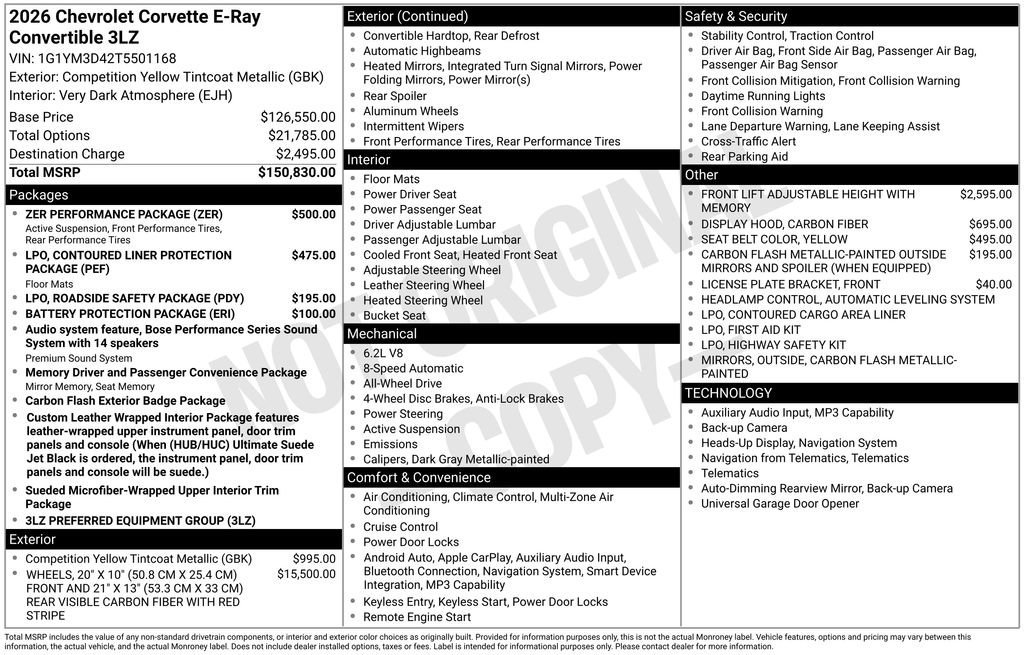 New 2026 Chevrolet Corvette E-Ray w/ ZER Performance Package AWD/4WD image 6