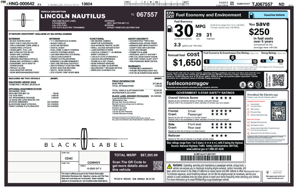 New 2026 Lincoln Nautilus Black Label w/ Jet Appearance Package AWD/4WD image 14