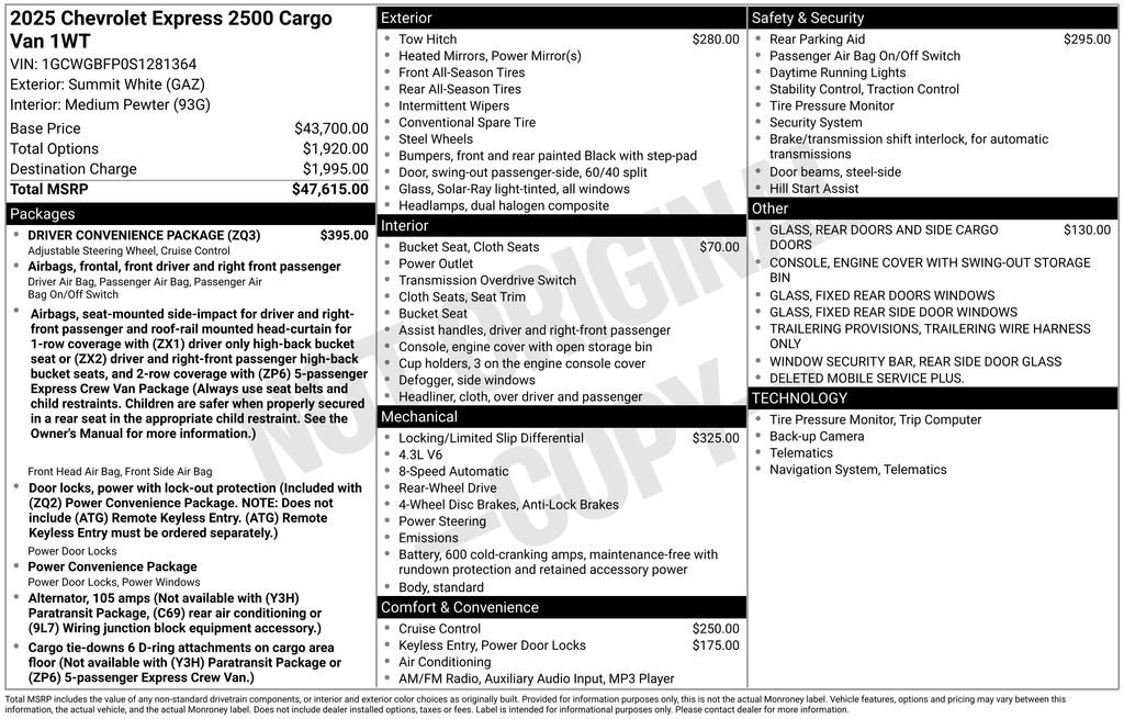 New 2025 Chevrolet Express 2500 Extended w/ Driver Convenience Package RWD image 9