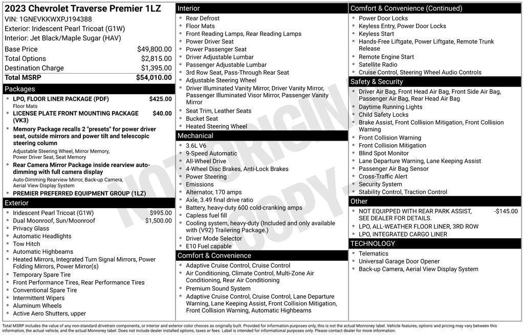 Used 2023 Chevrolet Traverse Premier w/ LPO, Floor Liner Package image 6