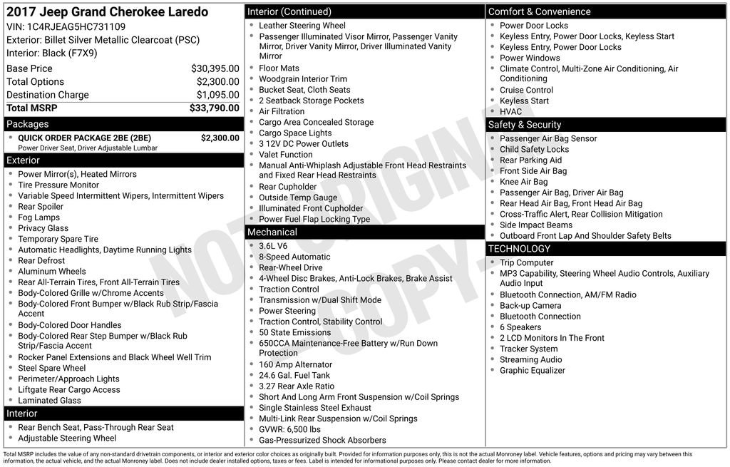 Used 2017 Jeep Grand Cherokee Laredo w/ Quick Order Package 2BE RWD image 32