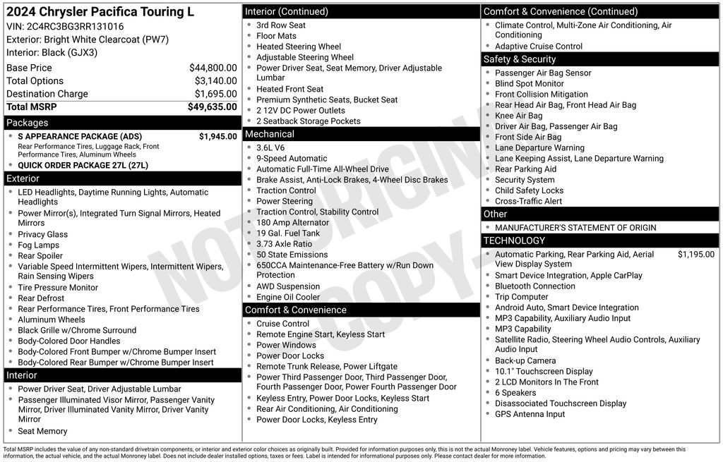 Used 2024 Chrysler Pacifica Touring-L w/ S Appearance Package AWD/4WD image 73