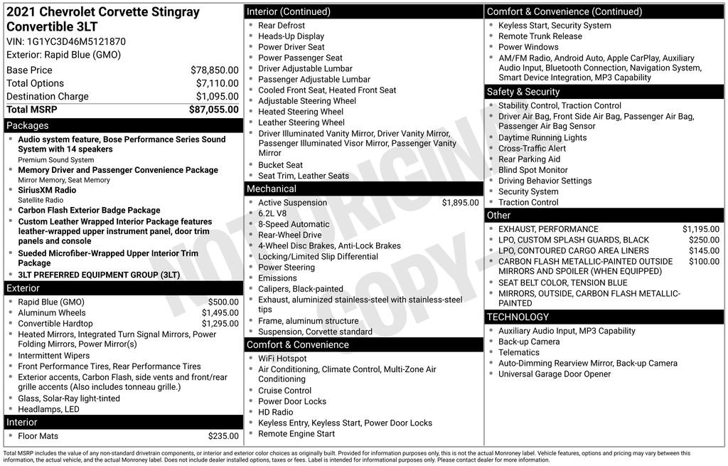 Used 2021 Chevrolet Corvette Stingray Premium Conv w/ 3LT RWD image 6