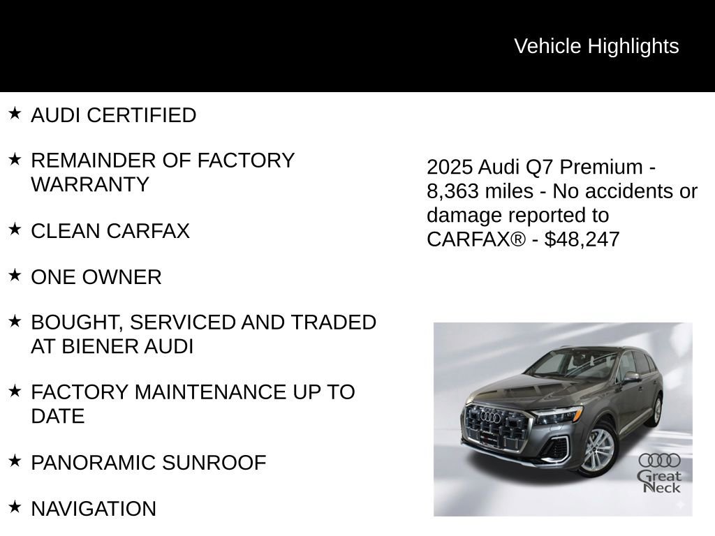 Certified 2025 Audi Q7 2.0T Premium w/ Convenience Package image 9