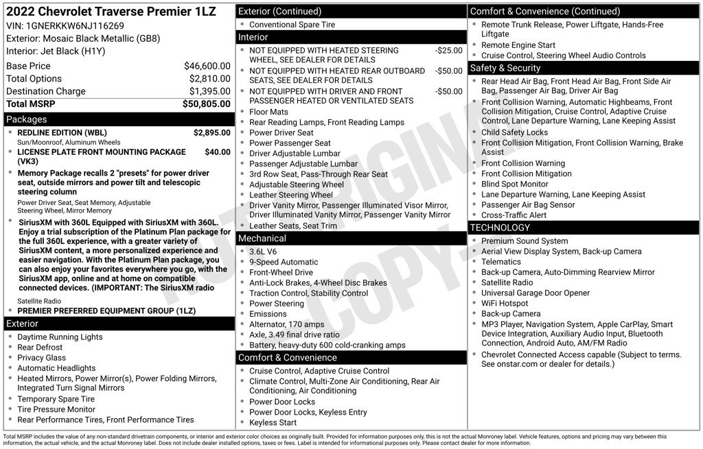 Used 2022 Chevrolet Traverse Premier w/ Redline Edition FWD image 23
