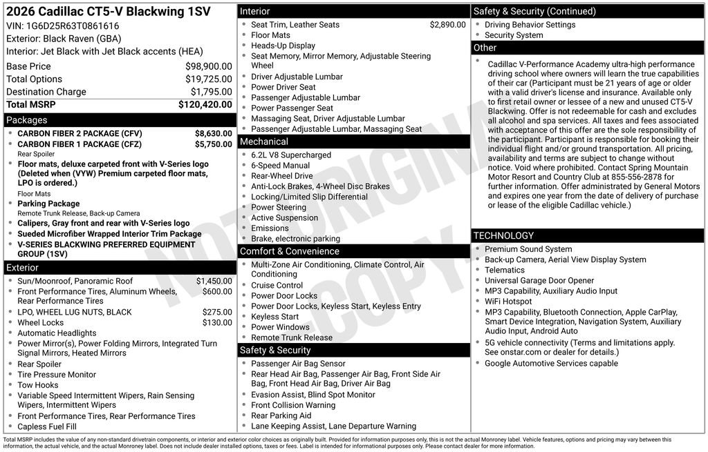 New 2026 Cadillac CT5 V Blackwing w/ Carbon Fiber 2 Package RWD image 5