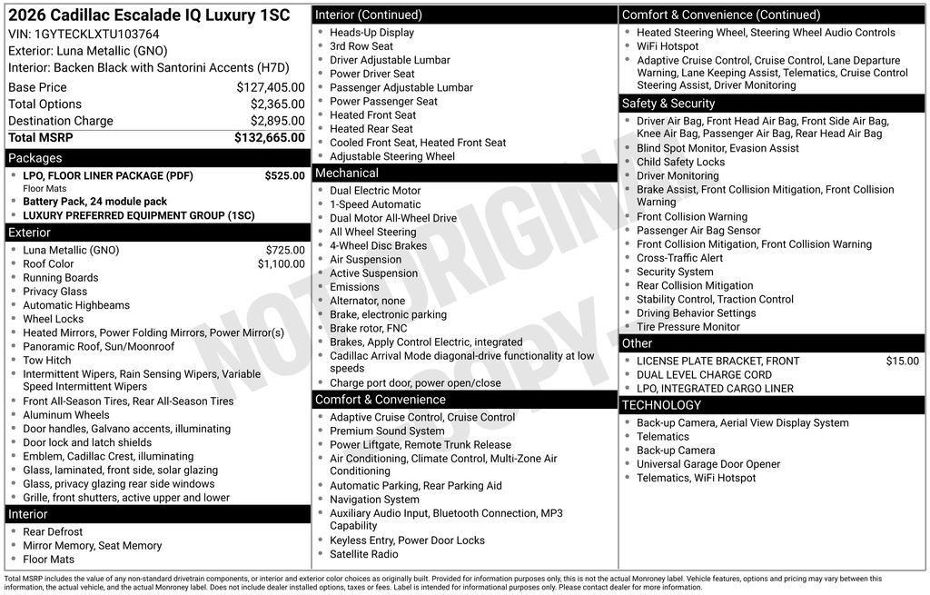 New 2026 Cadillac Escalade IQ Luxury 1 w/ LPO, Floor Liner Package AWD/4WD image 48