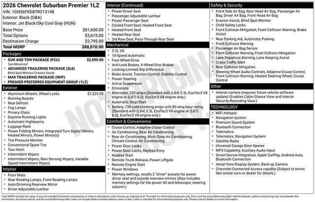 New 2026 Chevrolet Suburban Premier w/ Sun And Tow Package AWD/4WD image 5