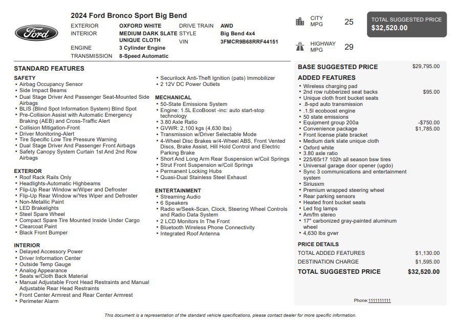 Used 2024 Ford Bronco Sport Big Bend w/ Convenience Package AWD/4WD image 34