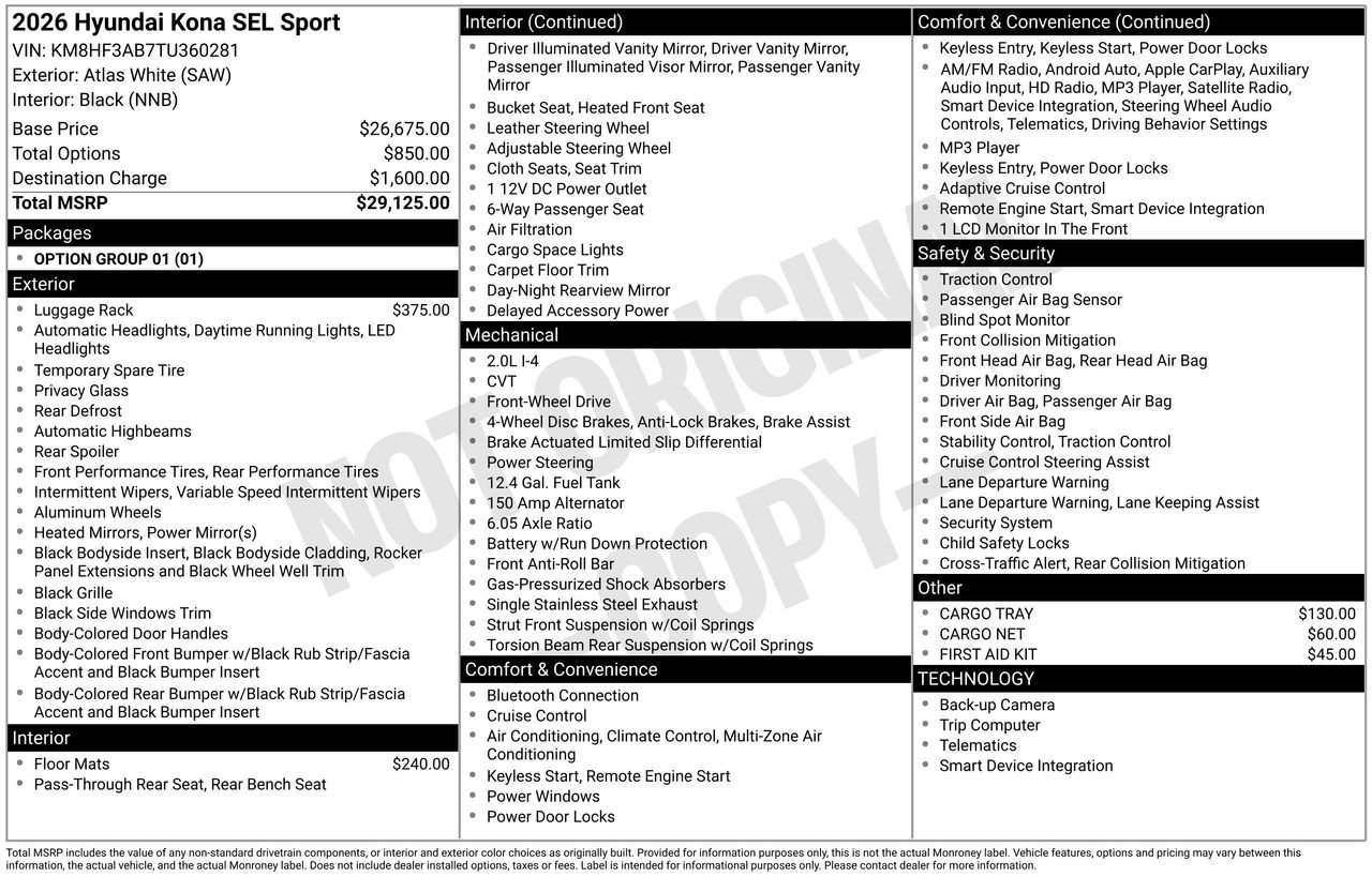New 2026 Hyundai Kona SEL Sport FWD image 7