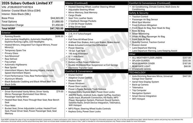 New 2026 Subaru Outback Limited XT image 5
