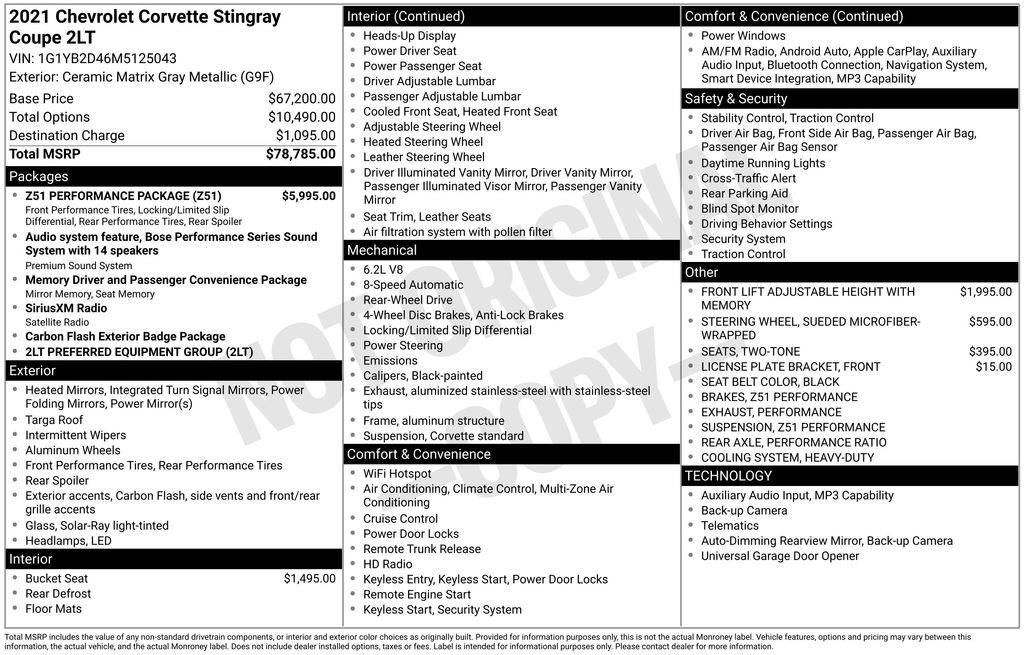 Used 2021 Chevrolet Corvette Stingray Preferred Cpe w/ Z51 Performance Package RWD image 8