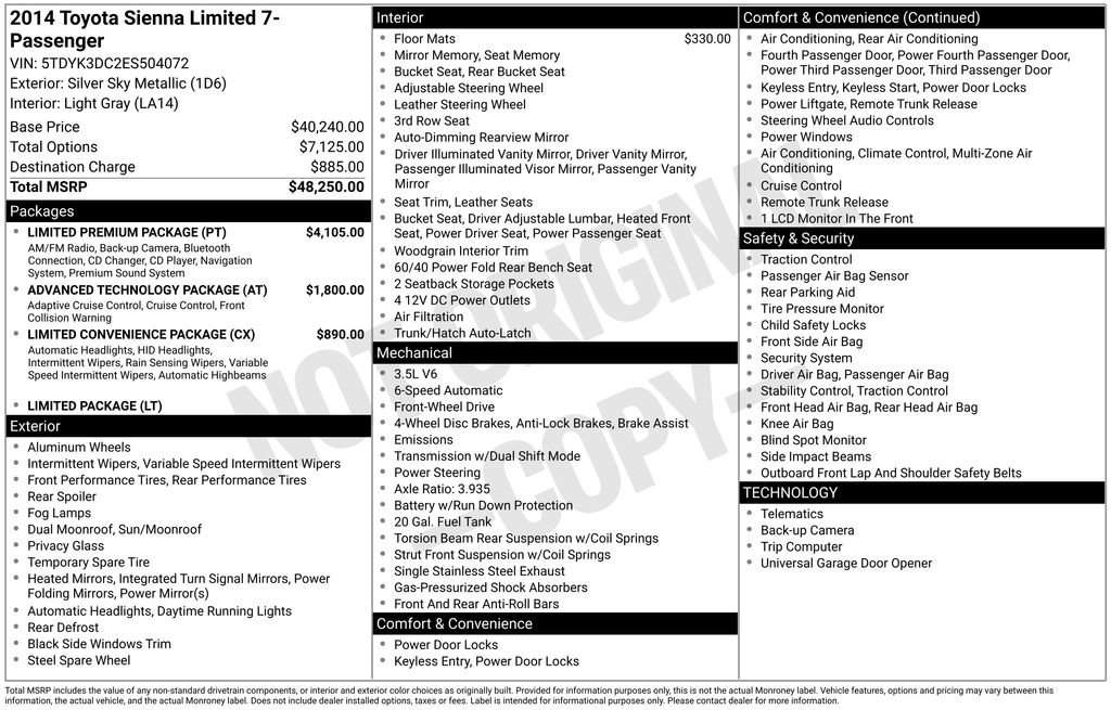 Used 2014 Toyota Sienna Limited w/ Limited Premium Package image 9