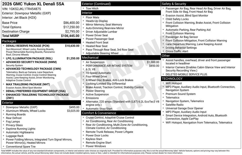 New 2026 GMC Yukon XL Denali w/ Denali Reserve Package AWD/4WD image 10