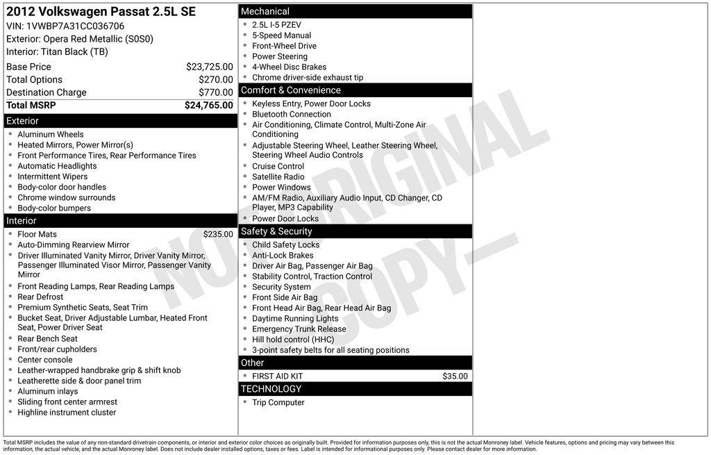 Used 2012 Volkswagen Passat 2.5 SE image 34