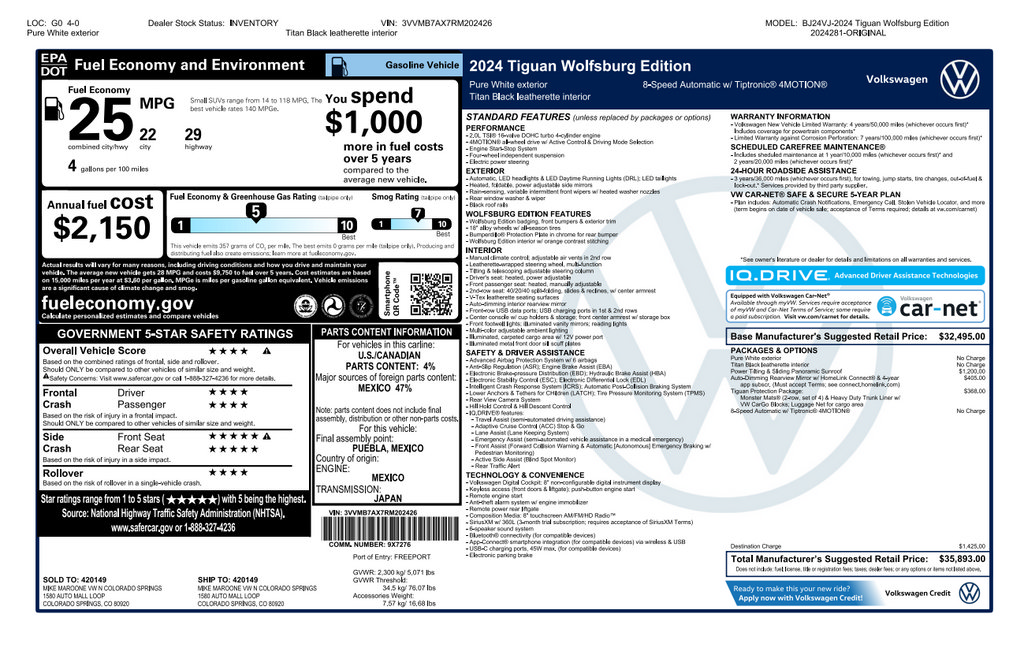 Used 2024 Volkswagen Tiguan Wolfsburg Edition w/ Panoramic Sunroof Package AWD/4WD image 4