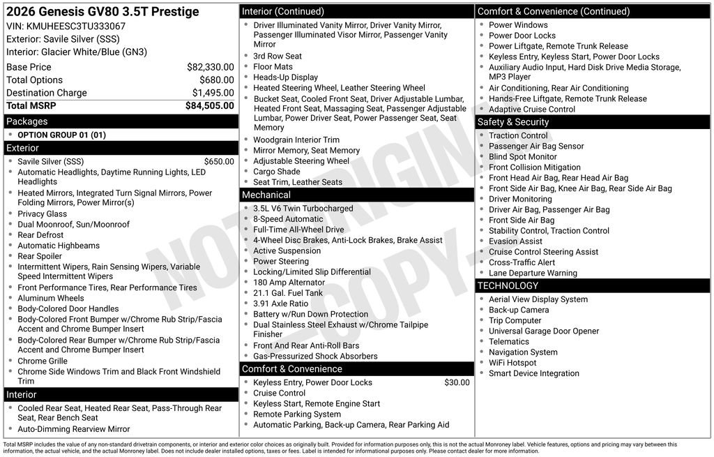 New 2026 Genesis GV80 3.5T Prestige image 5