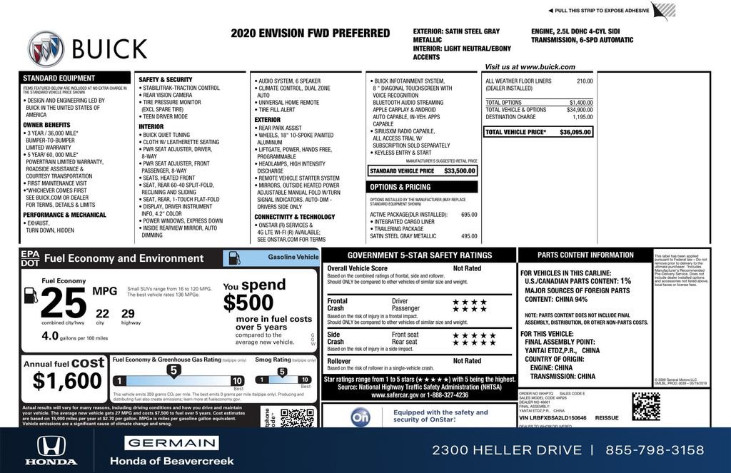 Used 2020 Buick Envision Preferred w/ LPO, Active Package image 31