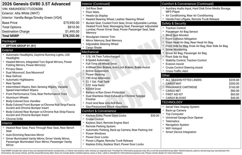 New 2026 Genesis GV80 3.5T Advanced image 9