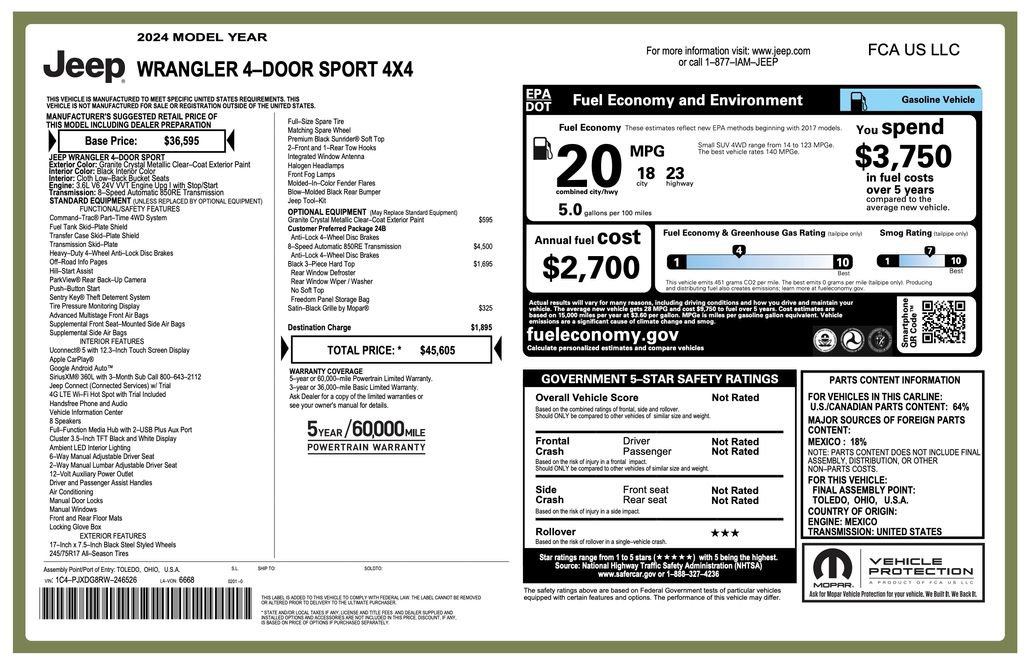Certified 2024 Jeep Wrangler Unlimited Sport AWD/4WD image 2