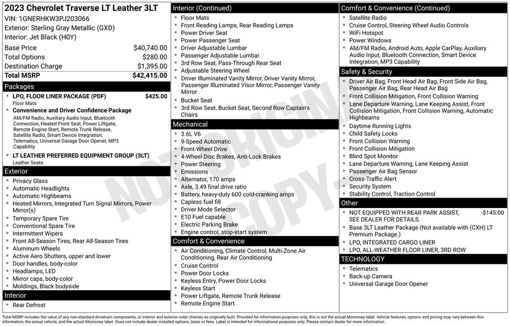 Used 2023 Chevrolet Traverse LT w/ LPO, Floor Liner Package FWD image 2