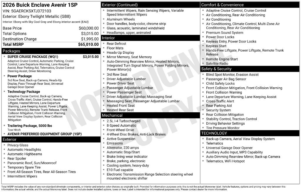 New 2026 Buick Enclave Avenir w/ Super Cruise Package FWD image 46