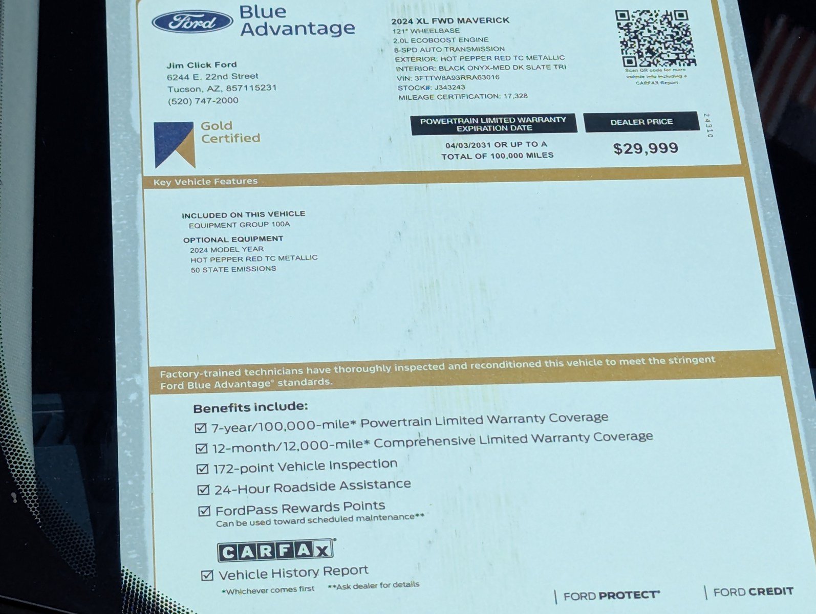 Certified 2024 Ford Maverick XL FWD image 16