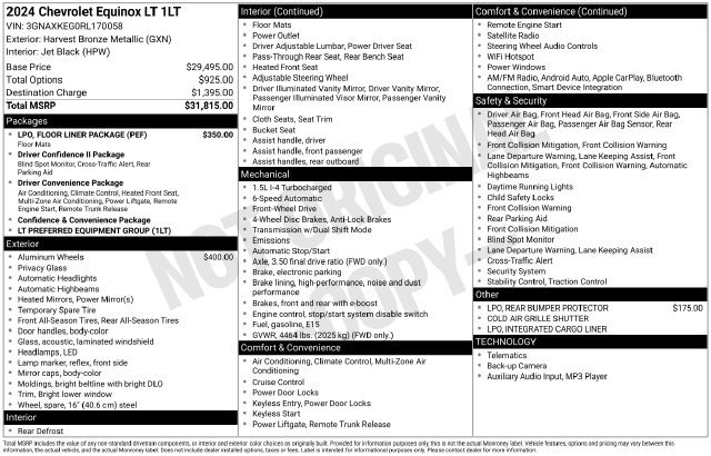 Certified 2024 Chevrolet Equinox LT w/ LPO, Floor Liner Package FWD image 6