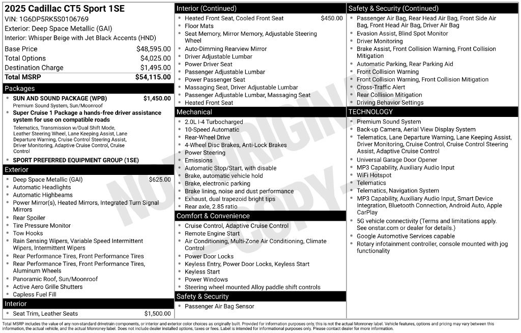 Used 2025 Cadillac CT5 Sport w/ Sun And Sound Package RWD image 4
