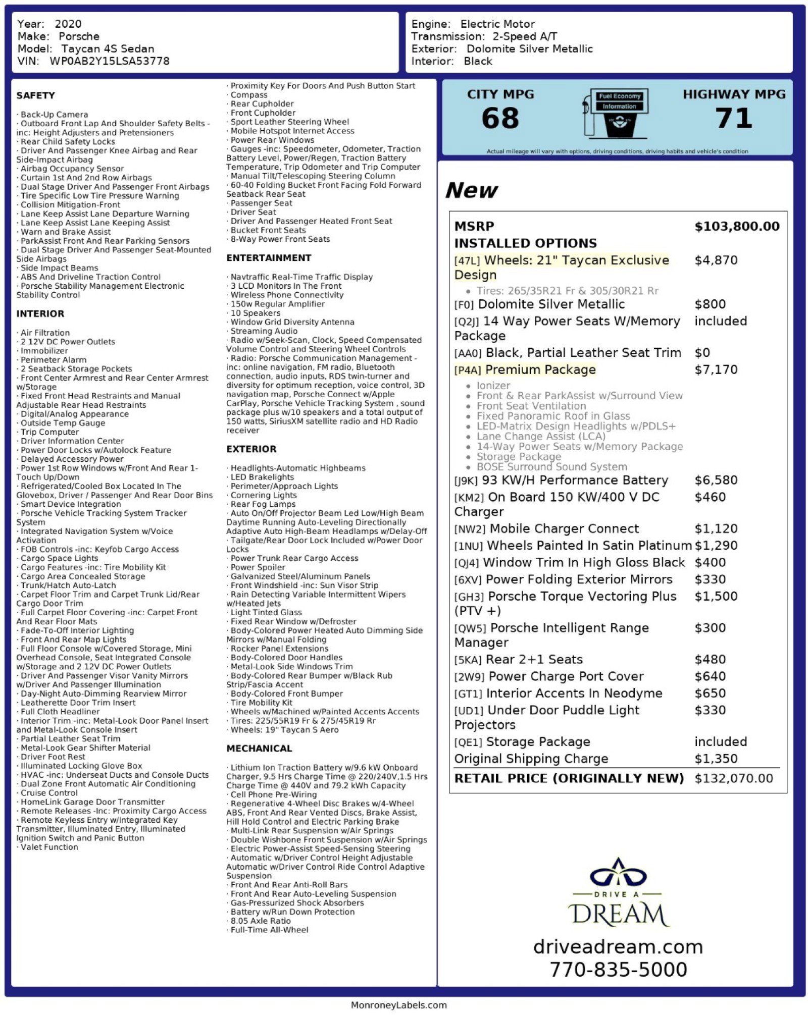 Used 2020 Porsche Taycan 4S w/ Premium Package image 57