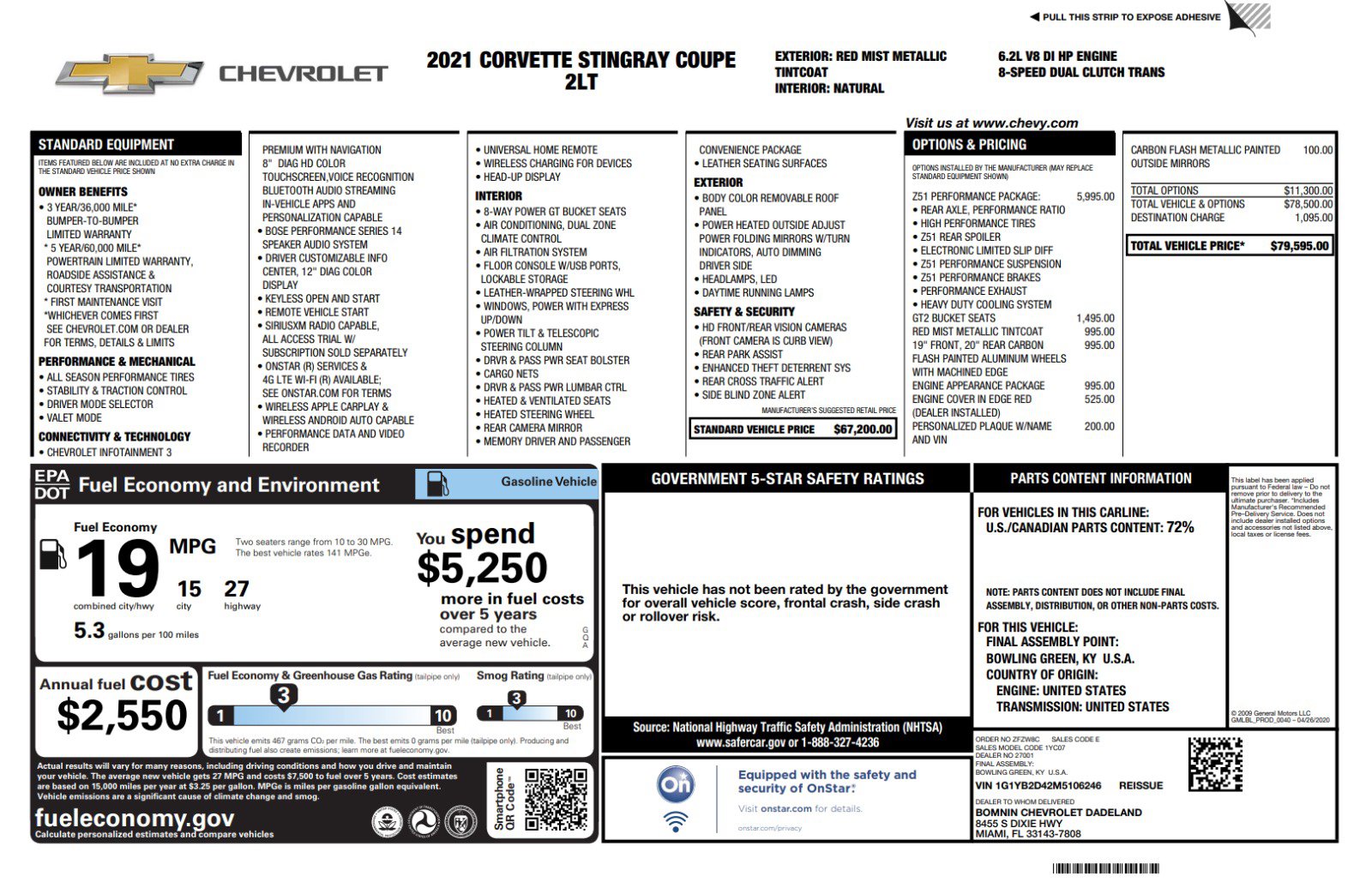 Used 2021 Chevrolet Corvette Stingray Preferred Cpe w/ Z51 Performance Package image 2