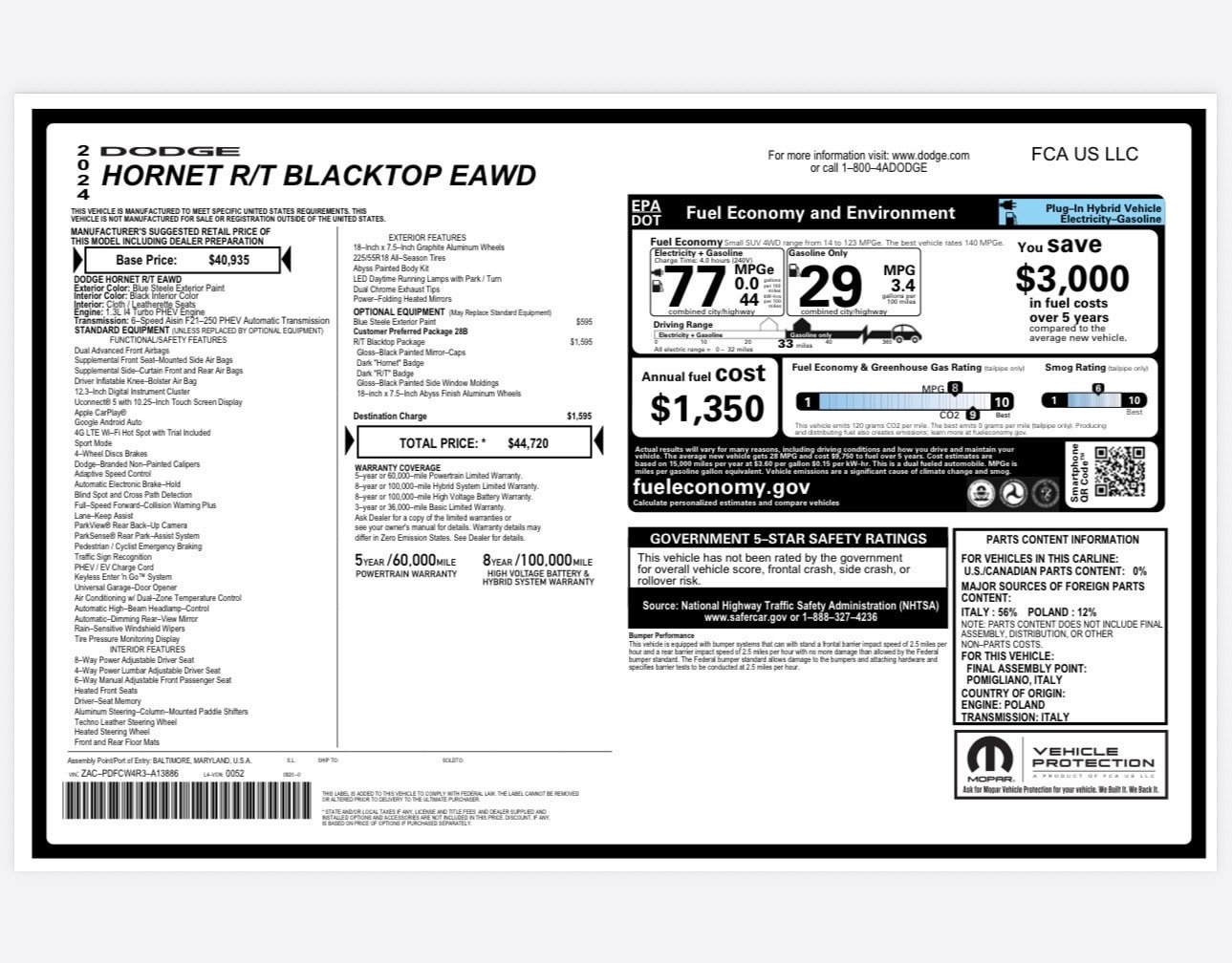 Used 2024 Dodge Hornet R/T w/ R/T Blacktop Package