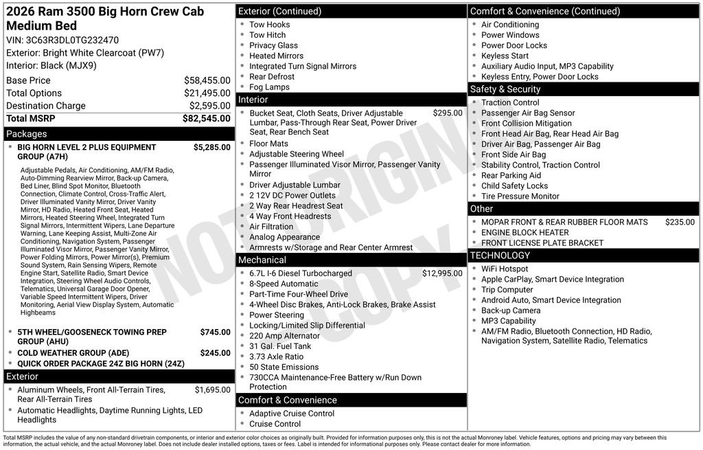 New 2026 RAM 3500 Big Horn