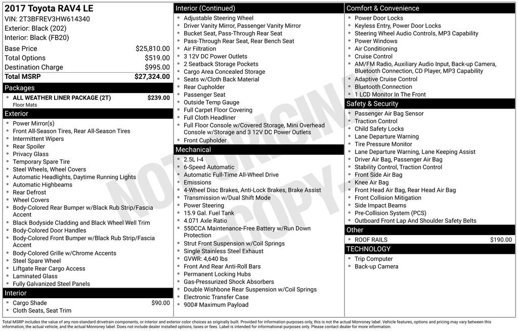 Used 2017 Toyota RAV4 LE w/ All Weather Liner Package image 46