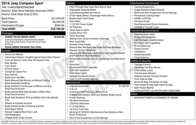 Used 2016 Jeep Compass Sport w/ Power Value Group AWD/4WD image 28