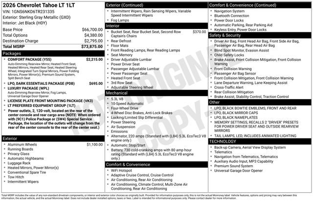 New 2026 Chevrolet Tahoe LT w/ Comfort Package AWD/4WD image 5