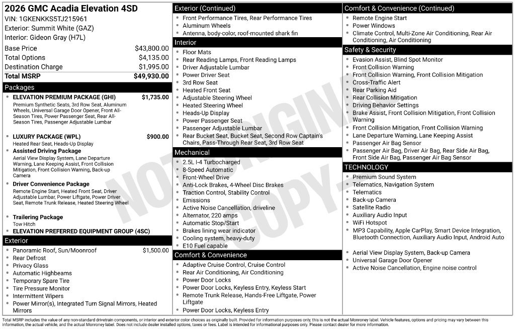 Used 2026 GMC Acadia Elevation w/ Elevation Premium Package FWD image 4