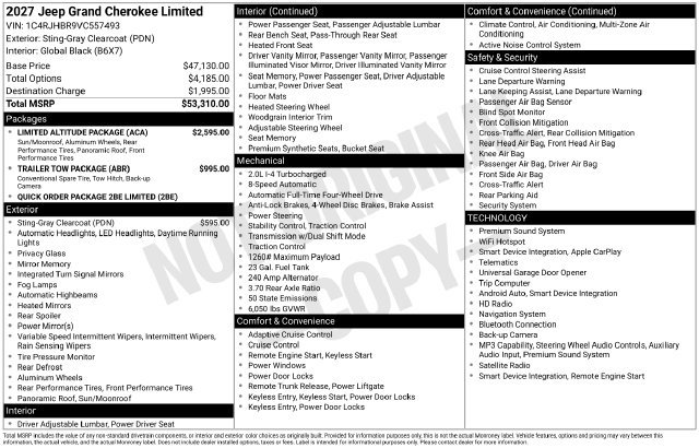 New 2027 Jeep Grand Cherokee Limited w/ Limited Altitude Package AWD/4WD image 5