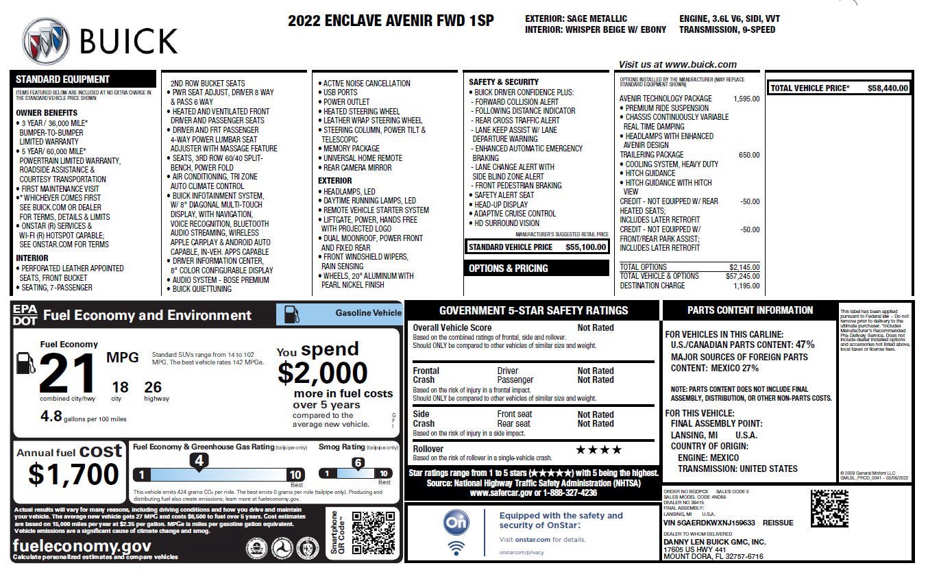 Used 2022 Buick Enclave Avenir w/ Avenir Technology Package FWD image 3