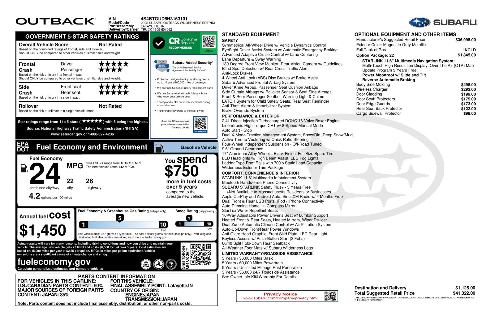 Used 2022 Subaru Outback Wilderness image 11