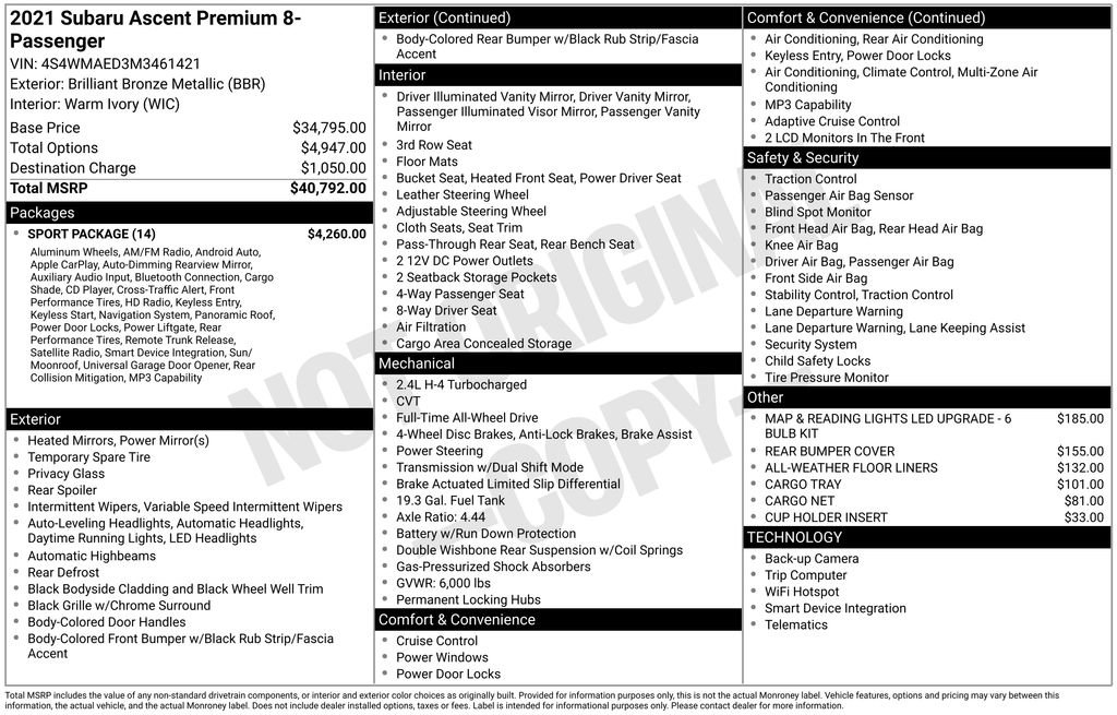 Used 2021 Subaru Ascent Premium w/ Sport Package image 33