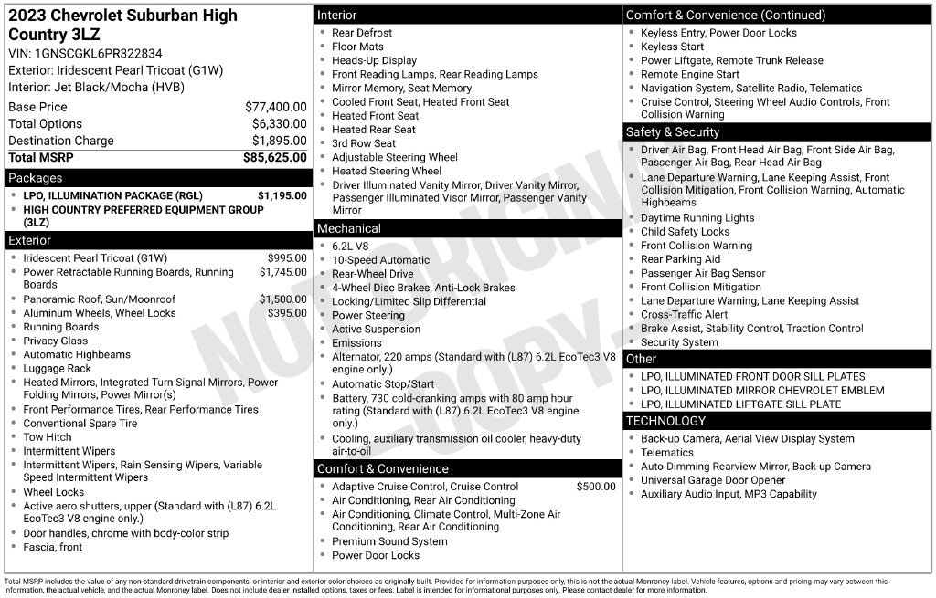Used 2023 Chevrolet Suburban High Country w/ LPO, Illumination Package RWD image 9