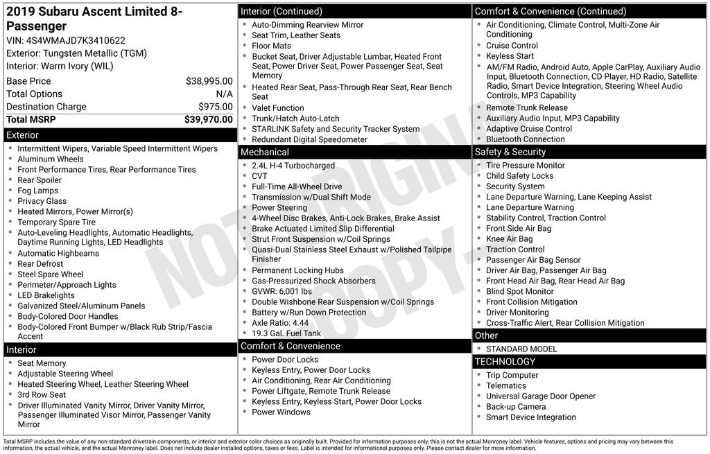 Used 2019 Subaru Ascent Limited image 41