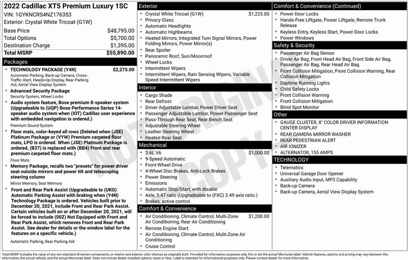 Used 2022 Cadillac XT5 Premium Luxury w/ Technology Package image 15