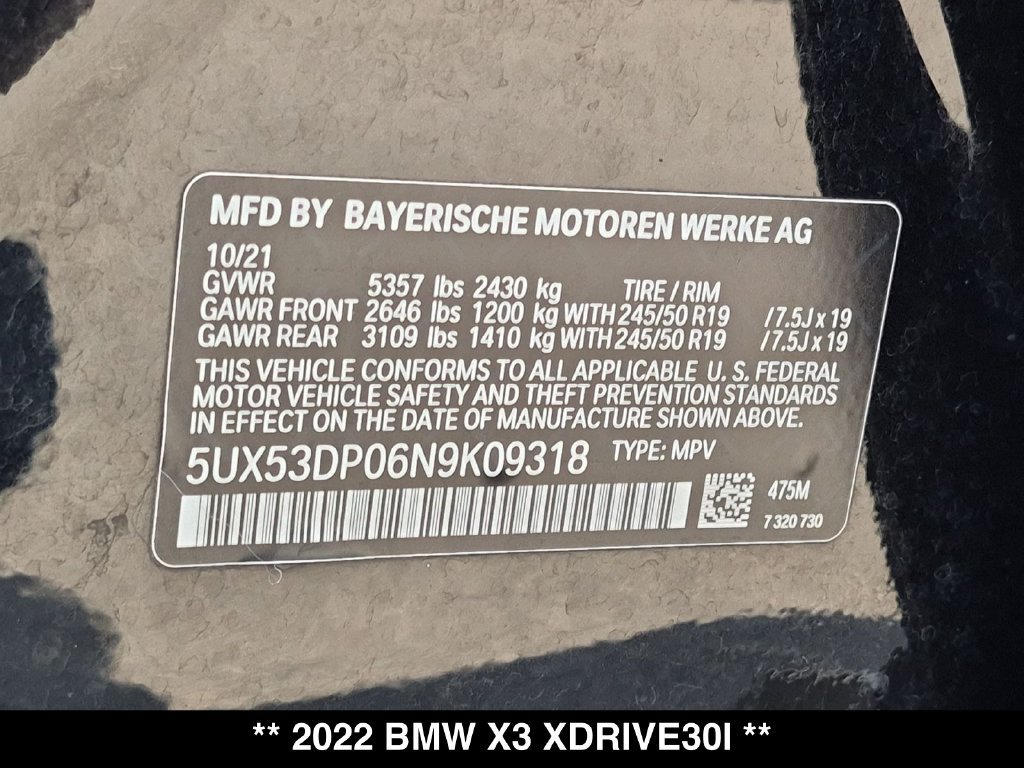 Used 2022 BMW X3 xDrive30i w/ Premium Package AWD/4WD image 29