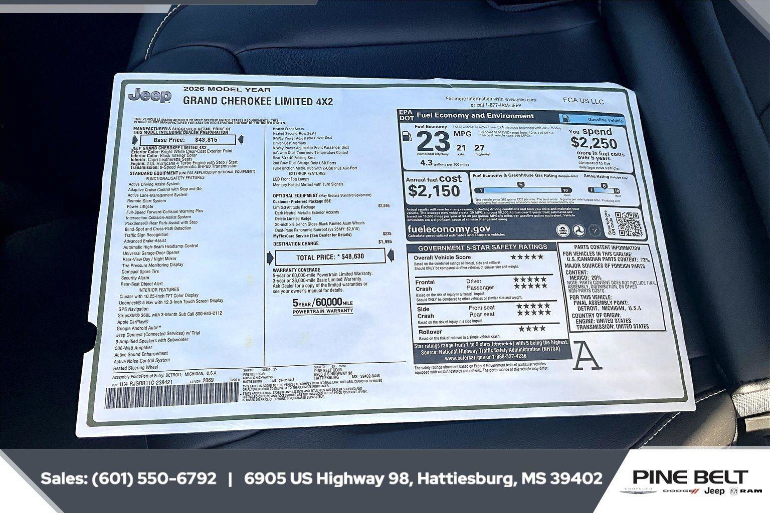 New 2026 Jeep Grand Cherokee Limited w/ Limited Altitude Package RWD image 12