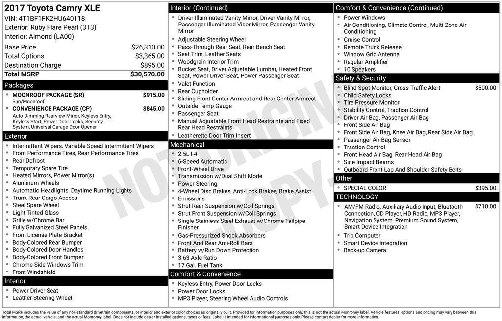 Used 2017 Toyota Camry XLE w/ Moonroof Package image 30