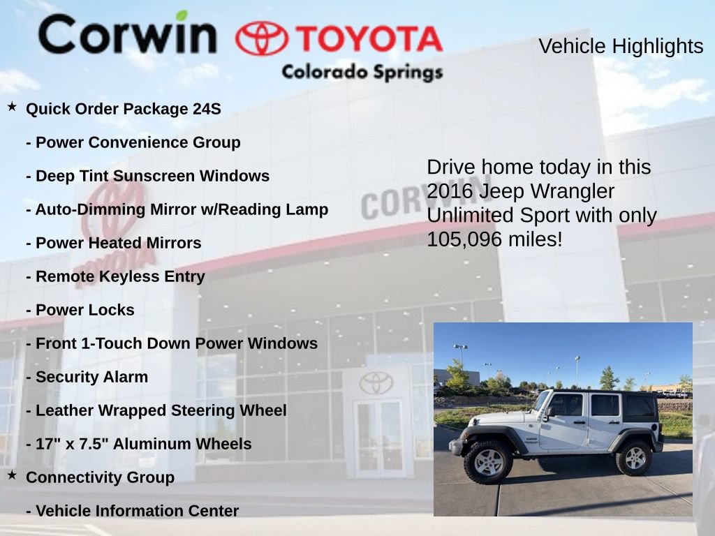 Used 2016 Jeep Wrangler Unlimited Sport w/ Quick Order Package 24S AWD/4WD image 7
